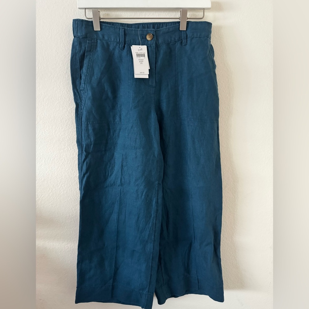 NWT J. Jill Teal Flat Linen Pants